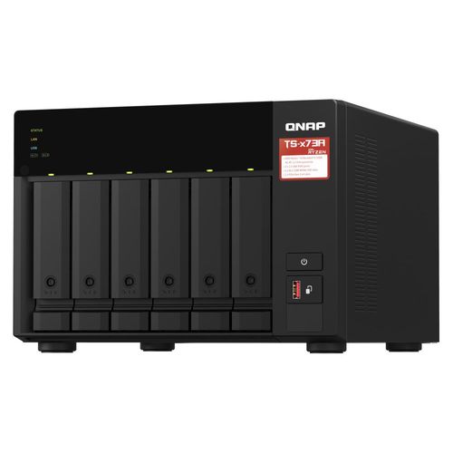 NAS QNAP 6 baias TS-673A-SW5T-BR (AMD Ryzen V1500B, 8GB DDR4, 2x M.2 nVME, 2x 2.5GbE LAN, 2x PCIe x4 slot, IR, sem discos)