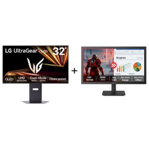 Combo Monitor LG UltraGear™ OLED 32GX850A GX8 4K UHD de 32” + Monitor LG FHD Home & Office 22U403A-B 22”, 1ms (MBR), 120Hz - 32GX850.22U403
