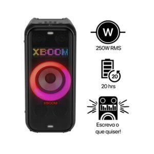 Caixa de som Bluetooth PartyBox LG XBOOM 250W RMS, Resistente à água (IPX4), 20 horas de bateria e Visor de Pixel LED - XL7T - XL7T