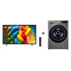 Lava e Seca LG Smart VC2 14kg Inox Look com Inteligência Artificial - 127v + Smart TV LG NanoCell AI 4K NANO80 de 50"  - CV9014P1.50NANO