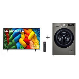 Lava e Seca LG Smart VC2 14kg Inox Look com Inteligência Artificial - 220v + Smart TV LG NanoCell AI 4K NANO80 de 50"  - CV9014P2.50NANO8