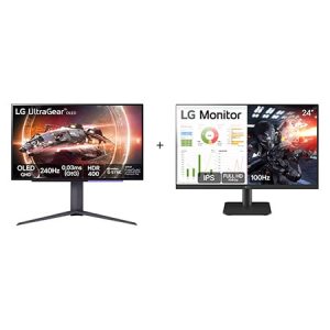 Monitor Gamer LG UltraGear OLED – Tela OLED 27" + Monitor LG 24” IPS, Full HD, 100Hz, HDMI, Ajuste de Inclinação - 27GS95QE.24MS500