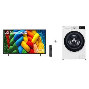  Lava e Seca LG VC5 12kg Branca com Inteligência Artificial - 127v + Smart TV LG NanoCell AI 4K NANO80 de 55"  - CV3012W1.55NANO8