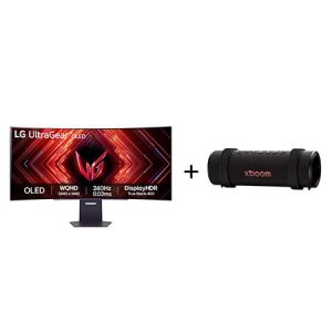 Monitor Gamer LG UltraGear OLED Curvo – Tela OLED 45” + Caixa de Som Bluetooth LG xboom Grab by will.i.am - East LA   - 45GS95.GRAB