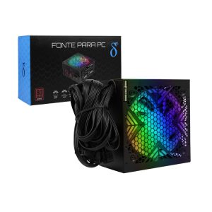 Fonte 750W Aitek Para PC 80 Plus Bronze Intel AMD Cooler 120mm RGB - DELTA-F750-P