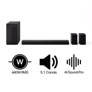LG Home Theater Soundbar S60TR com alto-falantes traseiros e som surround com configuração de canais 5.1 - S60TR